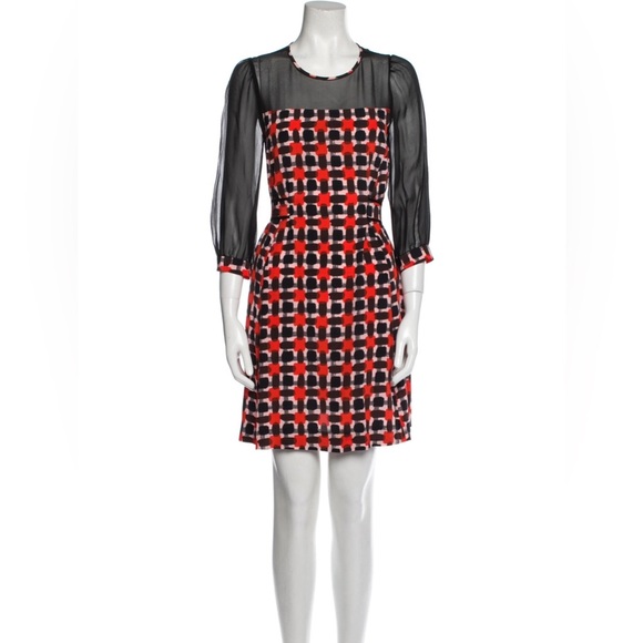 KATE SPADE Zaza Check Silk A-Line Semi Sheer Dress - Picture 2 of 9